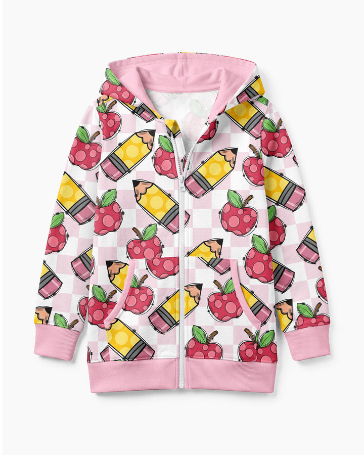 Checkered Apple Scribbles Bamboo Zip Hoodie