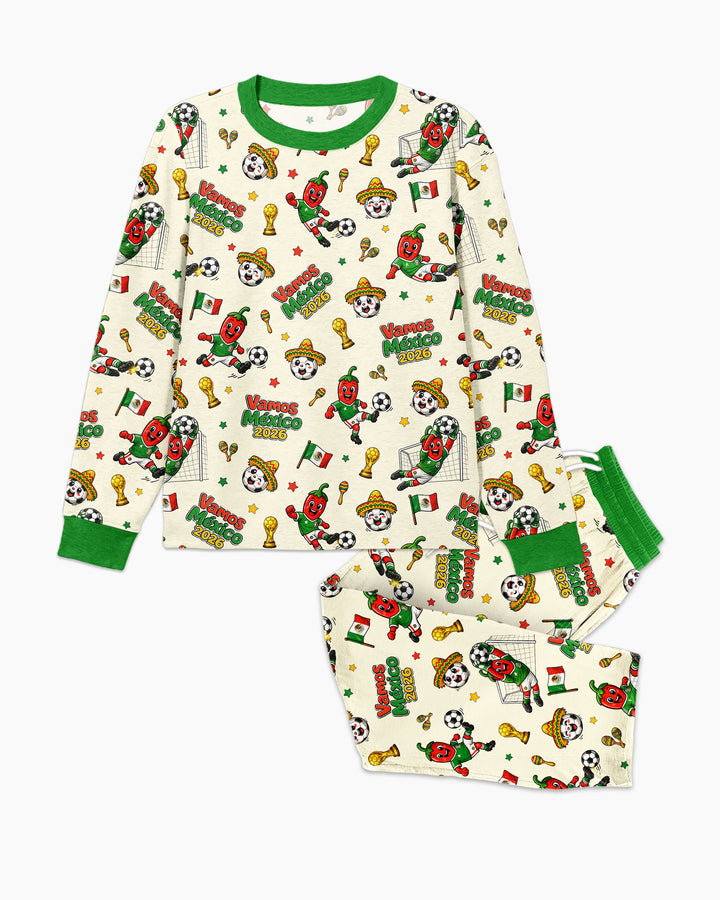 Cartoon World Soccer Vamos Mexico Family Matching Bamboo Men's Pajama Set