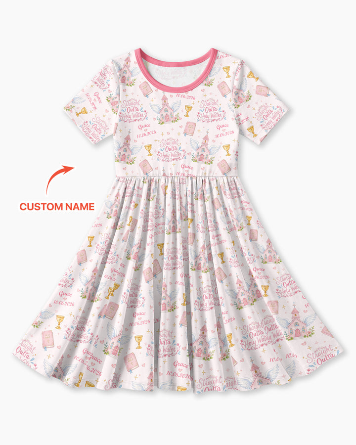 Custom Name Baptism Christening Straight Outta Holy Water Water Bamboo Twirl Dress