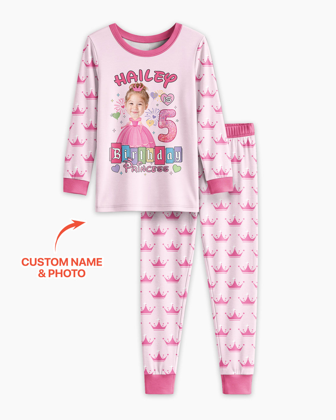 Custom Photo Birthday Princess Bamboo Two Piece Long Sleeve Pajama Set