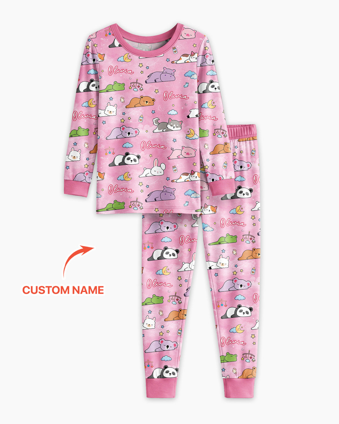 Custom Name Sleeping Cutie Bamboo Two Piece Long Sleeve Pajama Set