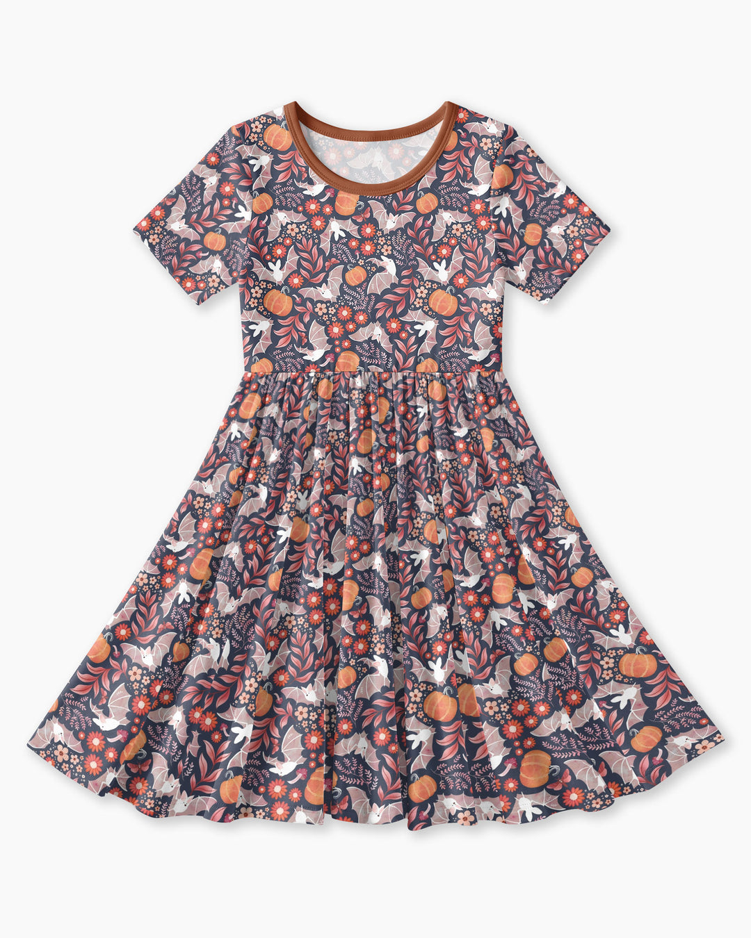 Bat Pumpkin Floral Halloween Bamboo Twirl Dress