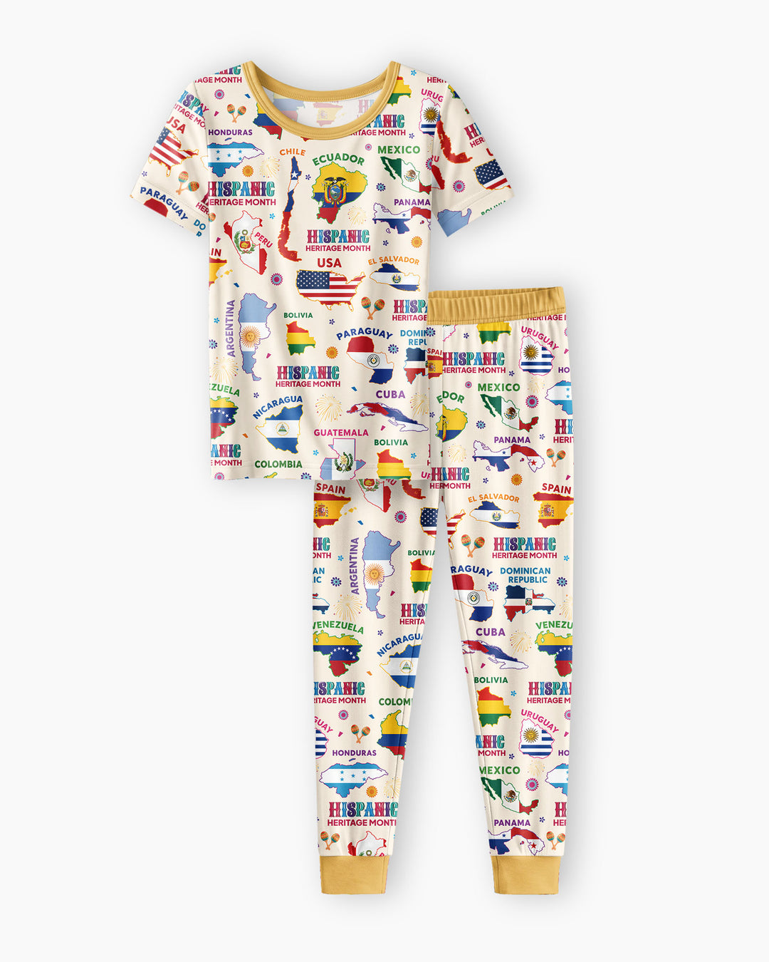 Hispanic Heritage Month Country Flags Bamboo Two Piece Short Sleeve Pajama Set