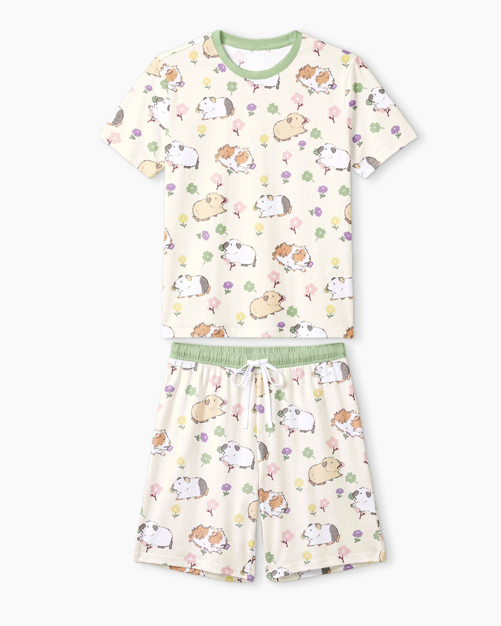Guinea Pig Garden Bamboo Men Short Sleeve Short Pajama Set
