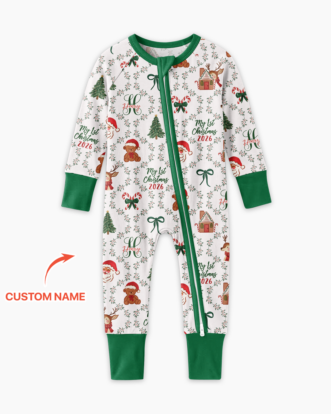 Custom name "Fancy Monogram Green Christmas 2026" Bamboo Convertible Zippy