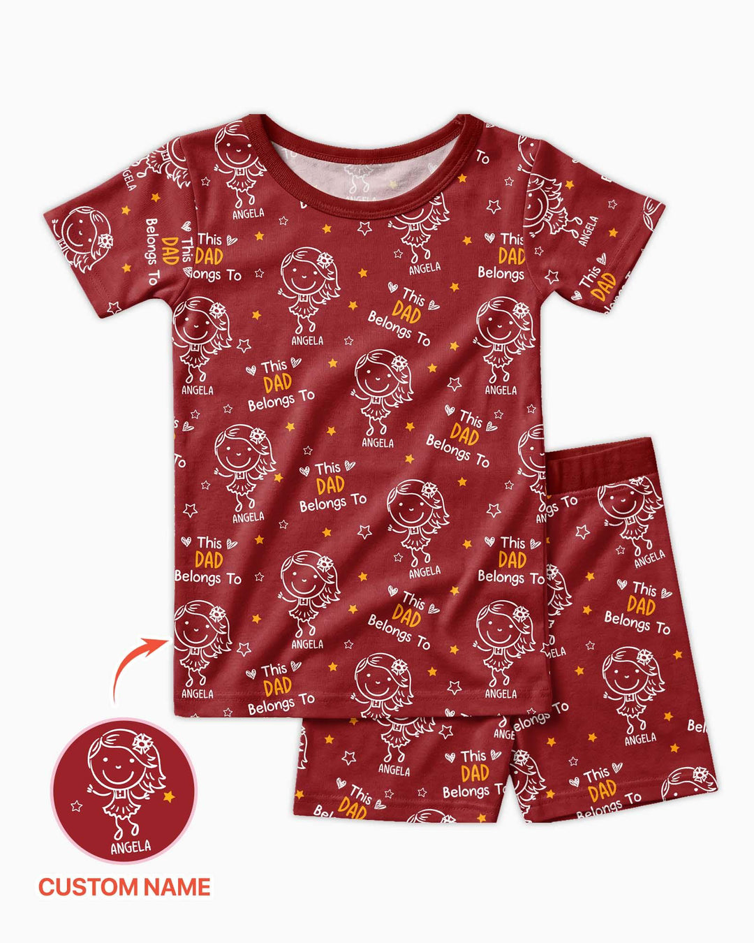 Custom Name This Dad Belongs To Doodle Bamboo Two Piece Short Sleeve Shorts Pajama Set