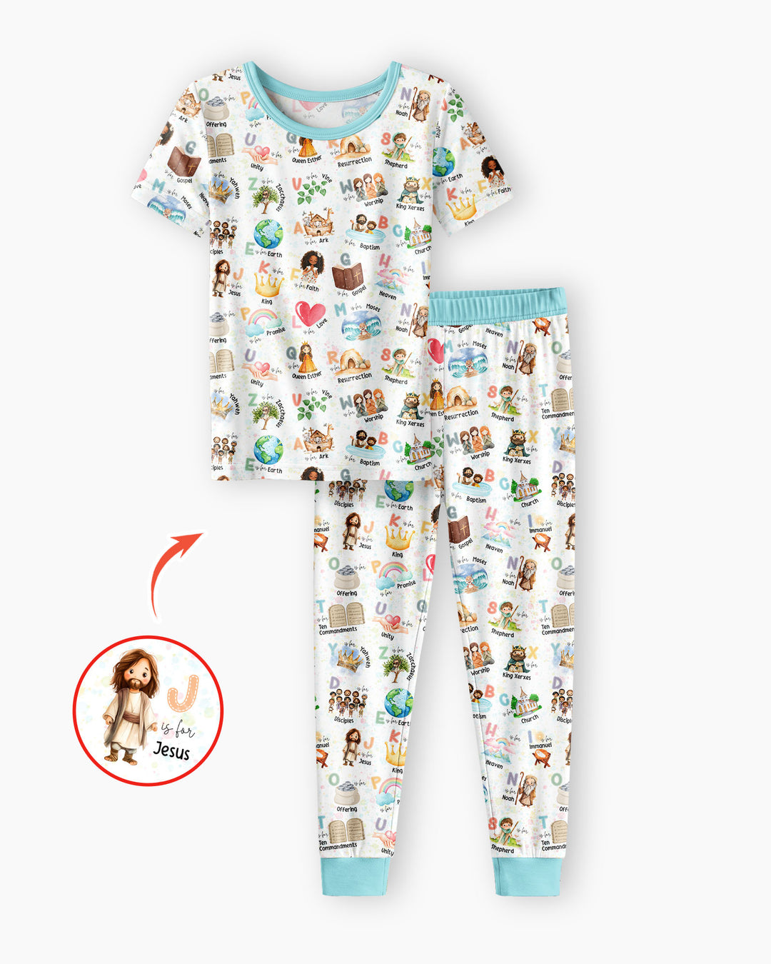 Bible ABC Alphabet Bamboo Two Piece Short Sleeve Pajama Set