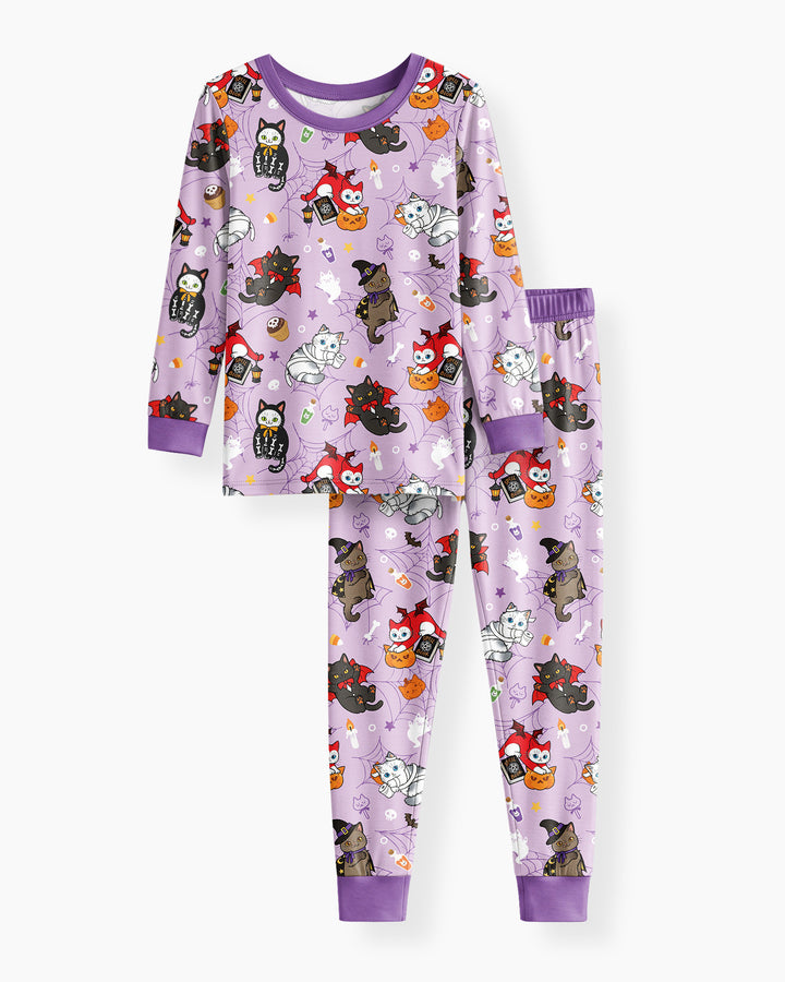 Spooky Kittie Bamboo Two Piece Long Sleeve Pajama Set