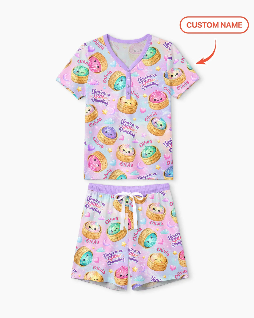 Custom Name You're A Glitter Dumpling Bamboo Women Short Sleeve Short Pajama Set
