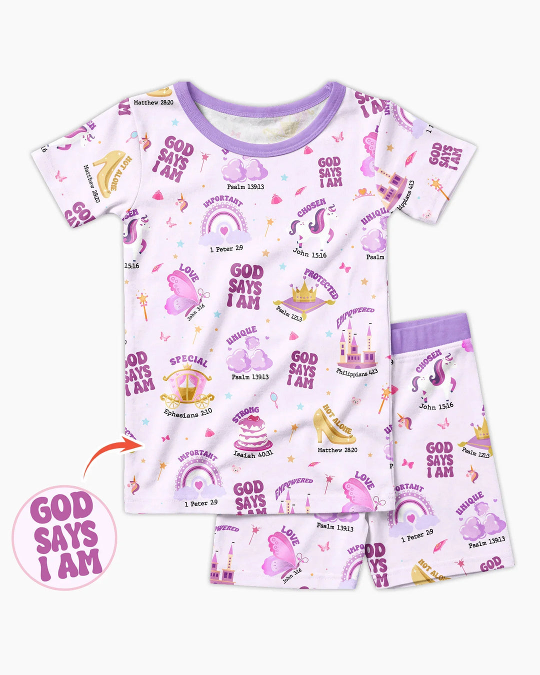 God Says I Am Girl Bamboo Two Piece Short Sleeve Shorts Pajama Set
