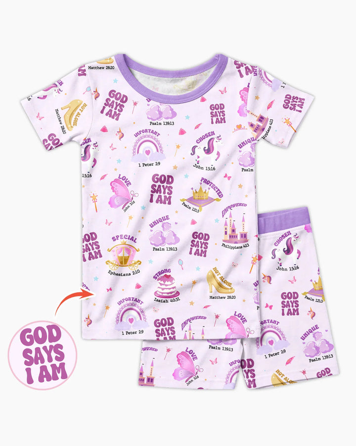God Says I Am Girl Bamboo Two Piece Short Sleeve Shorts Pajama Set