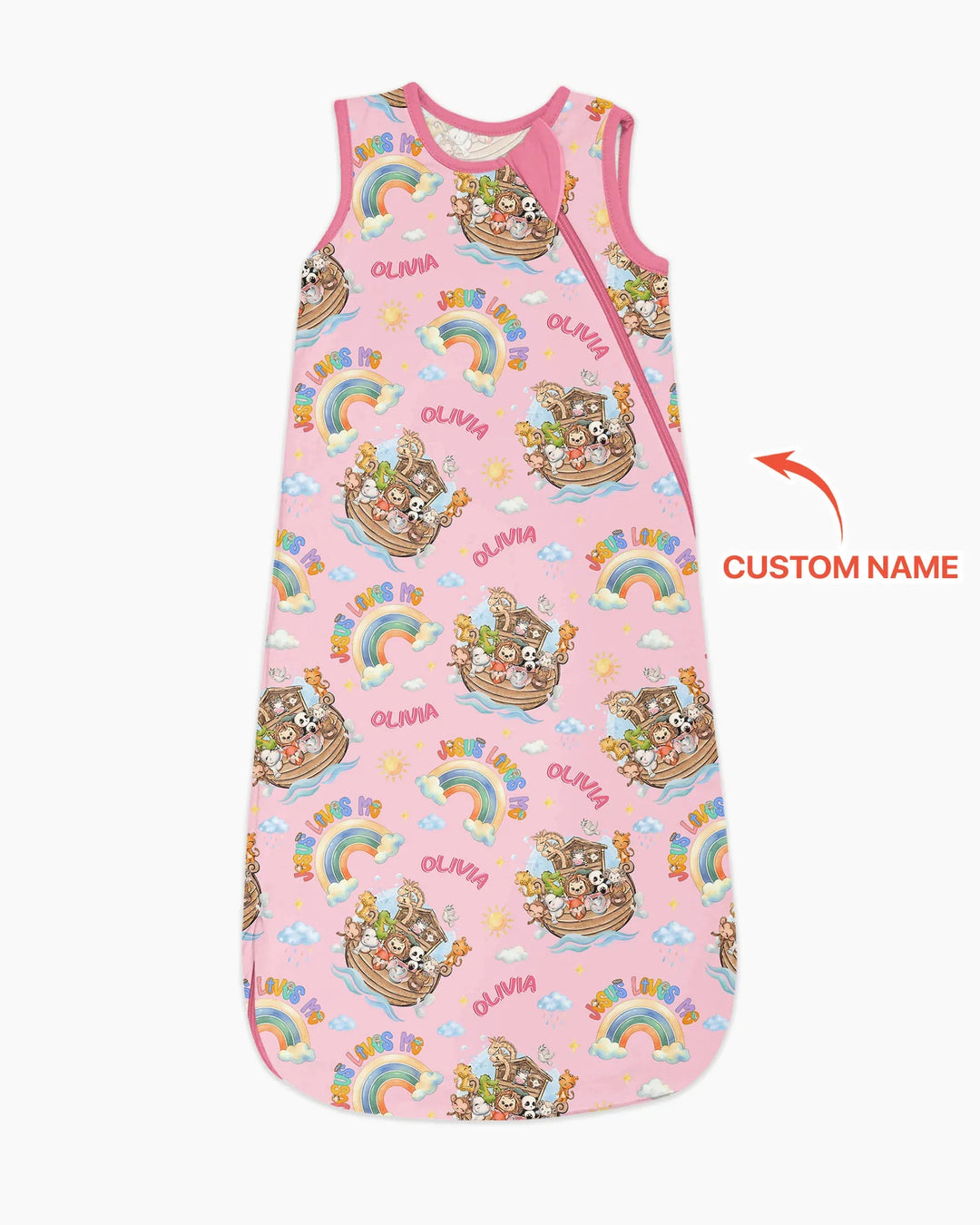 Custom Name Jesus Loves Me Noah's Ark Bamboo Sleep Bag