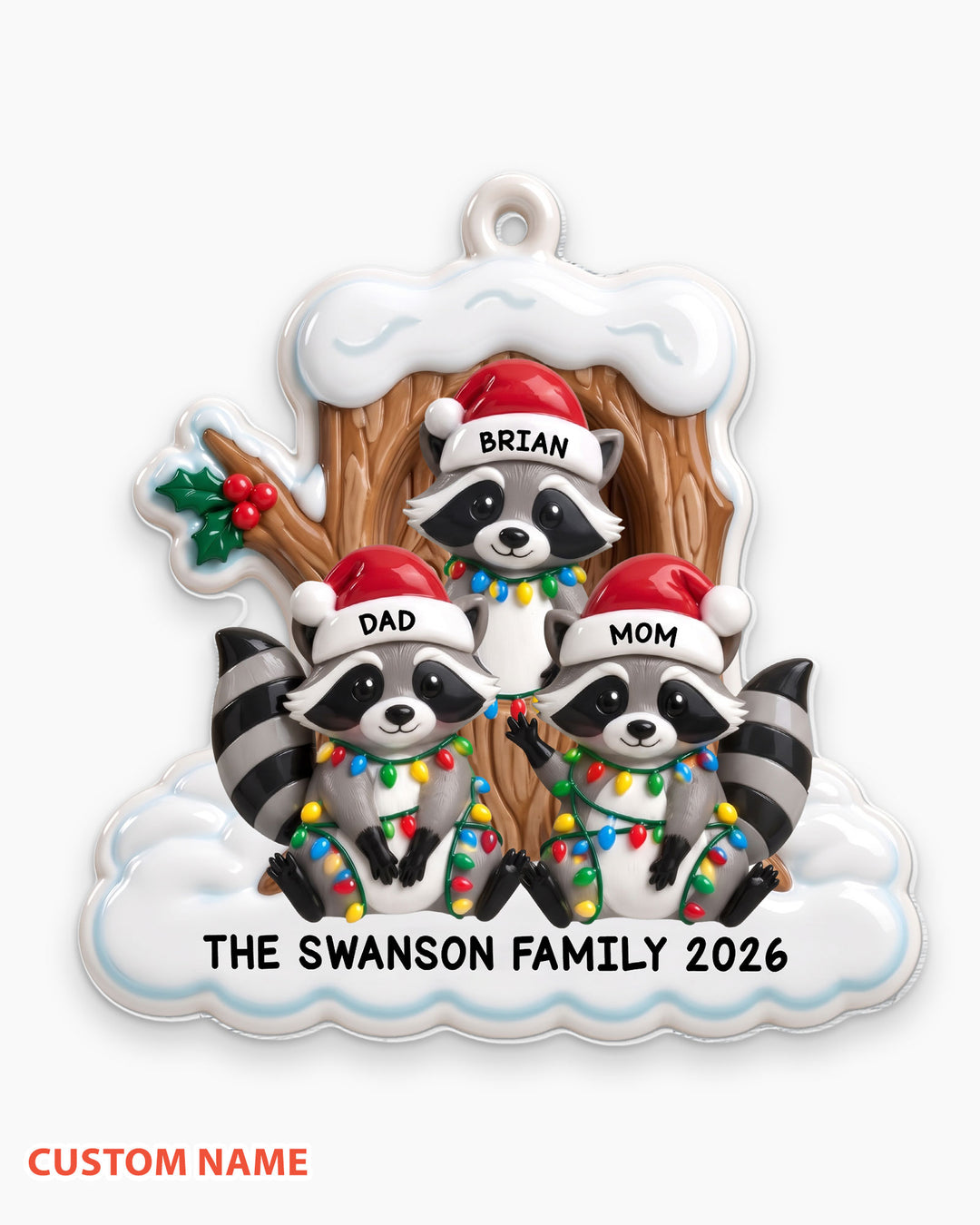 Raccoon Family Christmas Acrylic Ornament