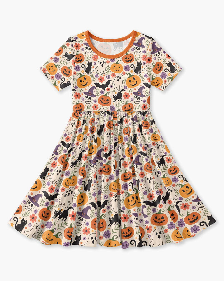 Spooky Halloween Floral Delight Bamboo Twirl Dress