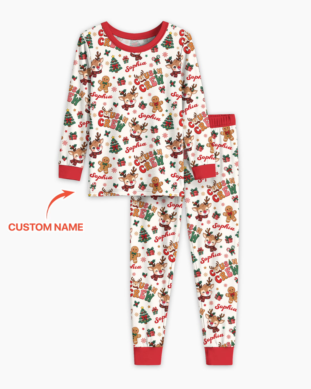 Personalized Christmas Cousin Crew Bamboo Two Piece Long Sleeve Pajama Set