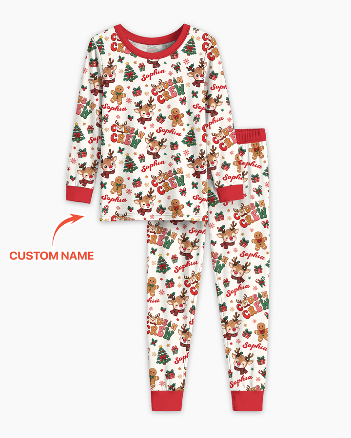Personalized Christmas Cousin Crew Bamboo Two Piece Long Sleeve Pajama Set