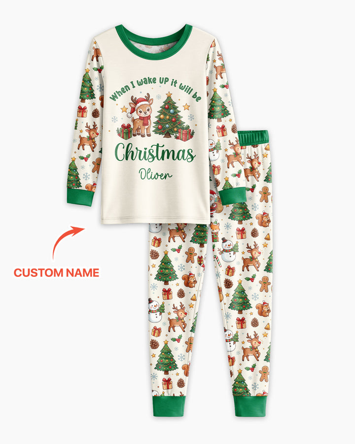Custom Name When I Wake Up It's Will Be Christmas Bamboo Two Piece Long Sleeve Pajama Set