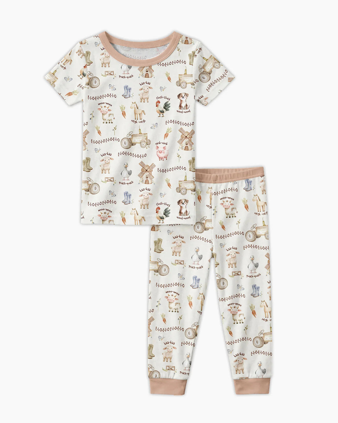 Old McDonald Farm Family Matching Bamboo Two Piece Short Sleeve Pajama Set