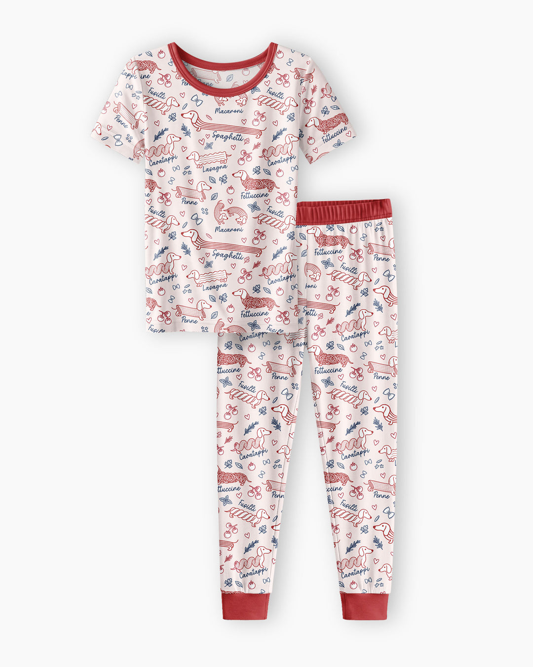 Funny Dachshund Pasta Pups Bamboo Two Piece Short Sleeve Pajama Set