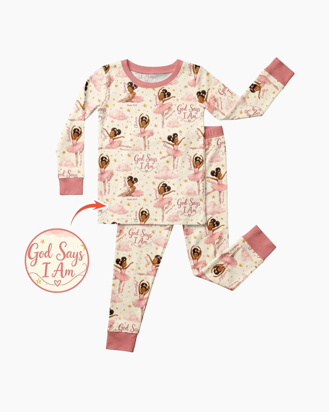 Black Girl Ballerina God Says I Am Bamboo Two Piece Long Sleeve Pajama Set