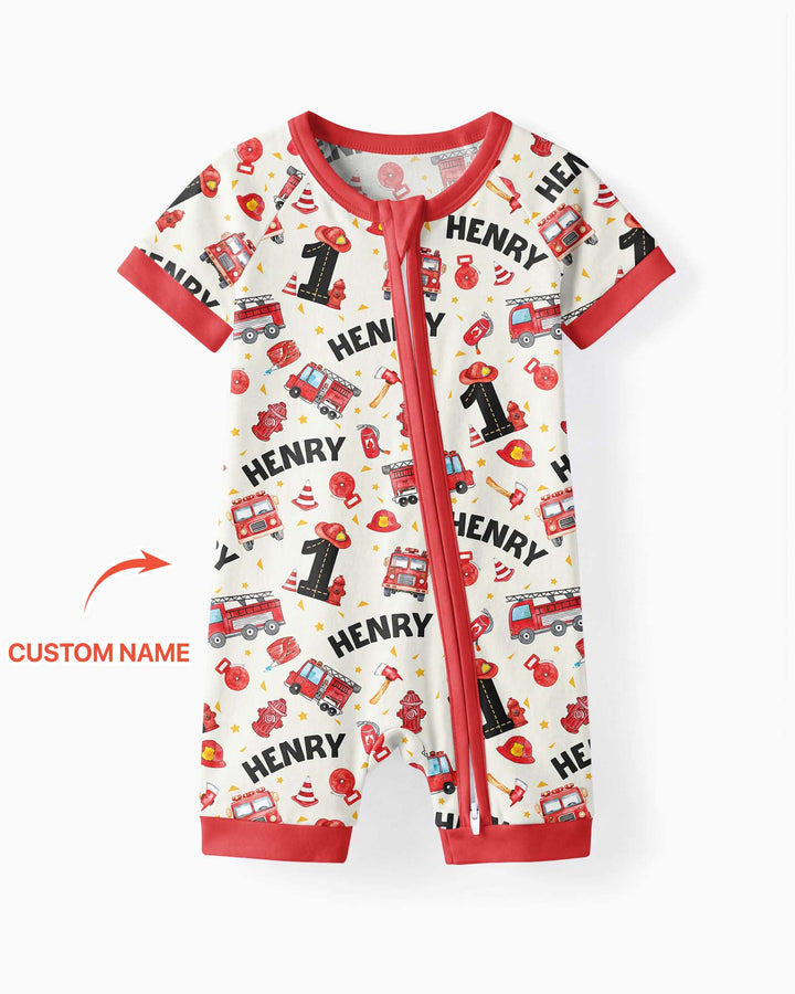 Custom Name Fire Truck Birthday Boy Bamboo Shorty Zippy