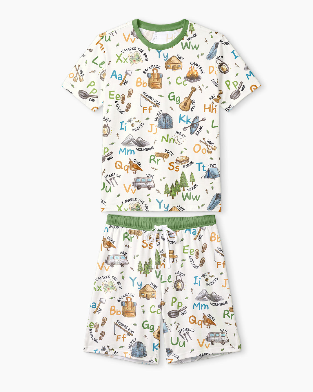 Adventure Alphabet ABCs Summer Camp Bamboo Men Short Sleeve Short Pajama Set
