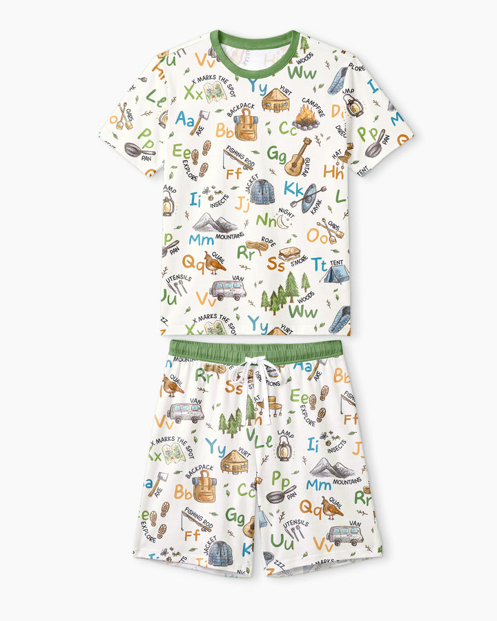 Adventure Alphabet ABCs Summer Camp Bamboo Men Short Sleeve Short Pajama Set