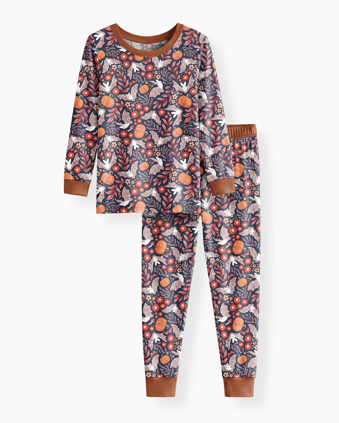 Bat Pumpkin Floral Halloween Bamboo Two Piece Long Sleeve Pajama Set
