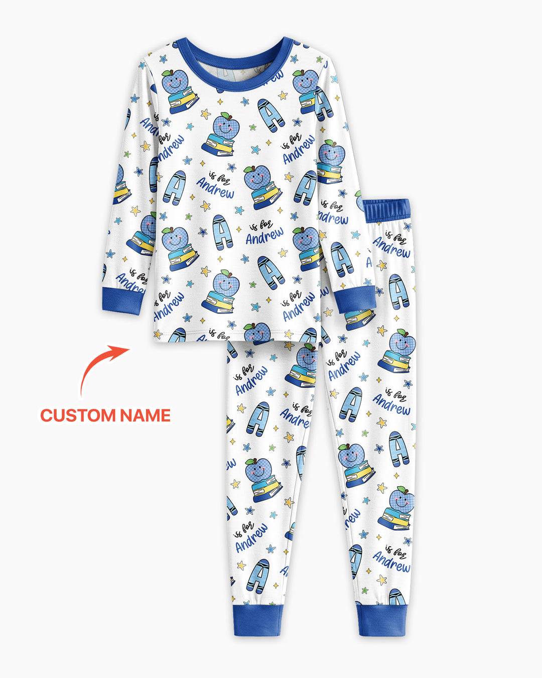 Custom Name Crayon Alphabet Bamboo Two Piece Long Sleeve Pajama Set