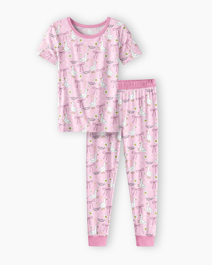 Jesus Loves You Silly Goose Bamboo Two Piece Short Sleeve Pajama Set