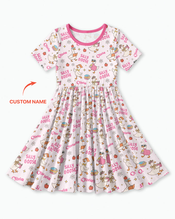 Custom Name Silly Goose Back to School Bamboo Twirl Dress