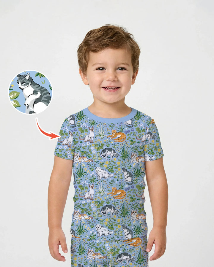Kitten Garden Family Matching Bamboo Two Piece Short Sleeve Pajama Set