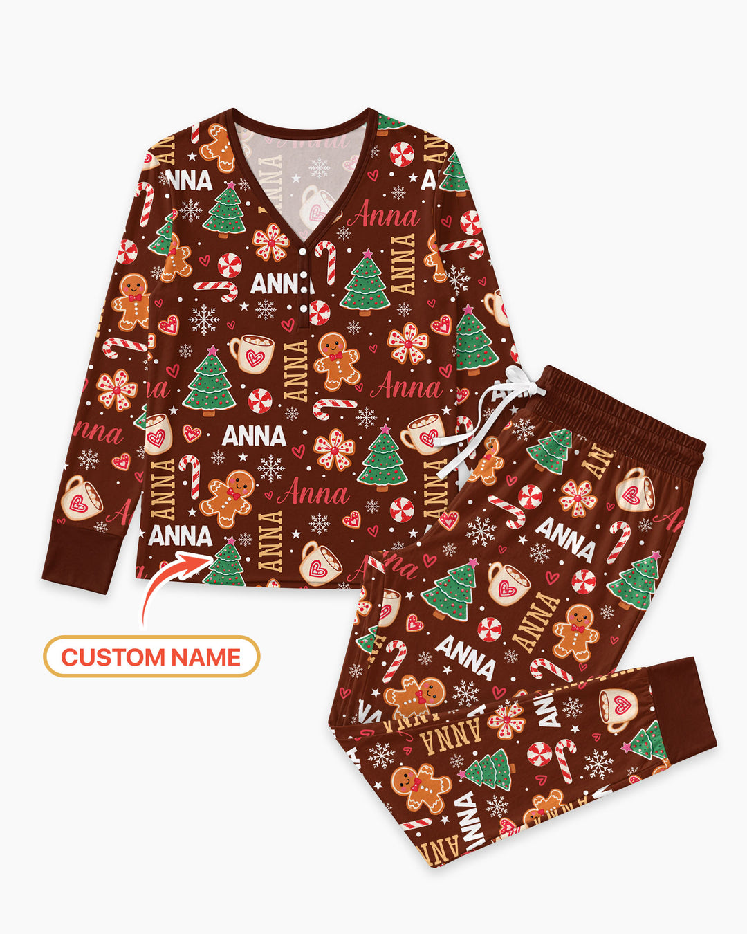 Custom Name Christmas Crew Family Matching Bamboo Women Pajama Set