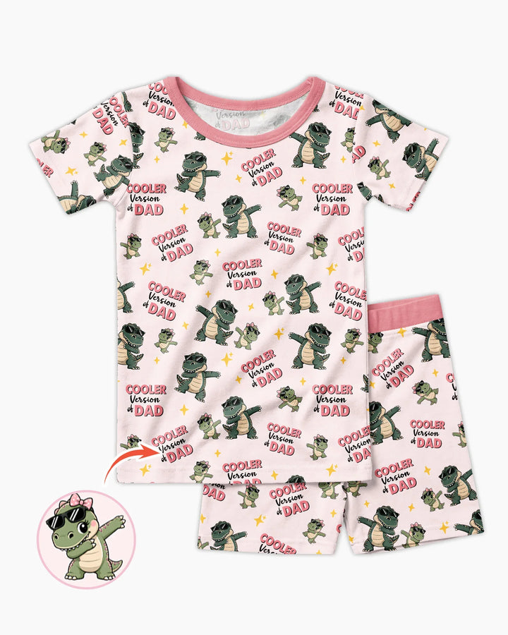 Cool Dino Daddy & Me Matching Bamboo Two Piece Short Sleeve Shorts Pajama Set