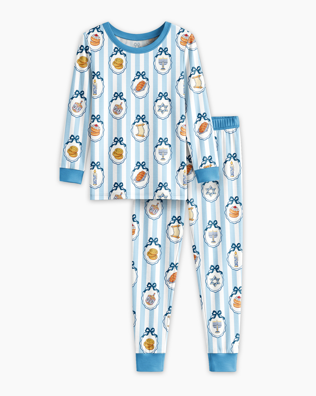 Blue White Jewish Holiday Bamboo Two Piece Long Sleeve Pajama Set