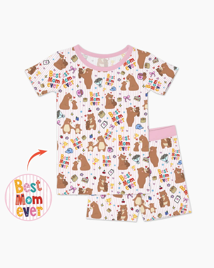 Best Mama Bear Ever Family Matching Bamboo Two Piece Short Sleeve Shorts Pajama Set