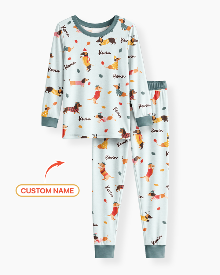Autumn Dachshund Kids Bamboo Two Piece Long Sleeve Pajama Set