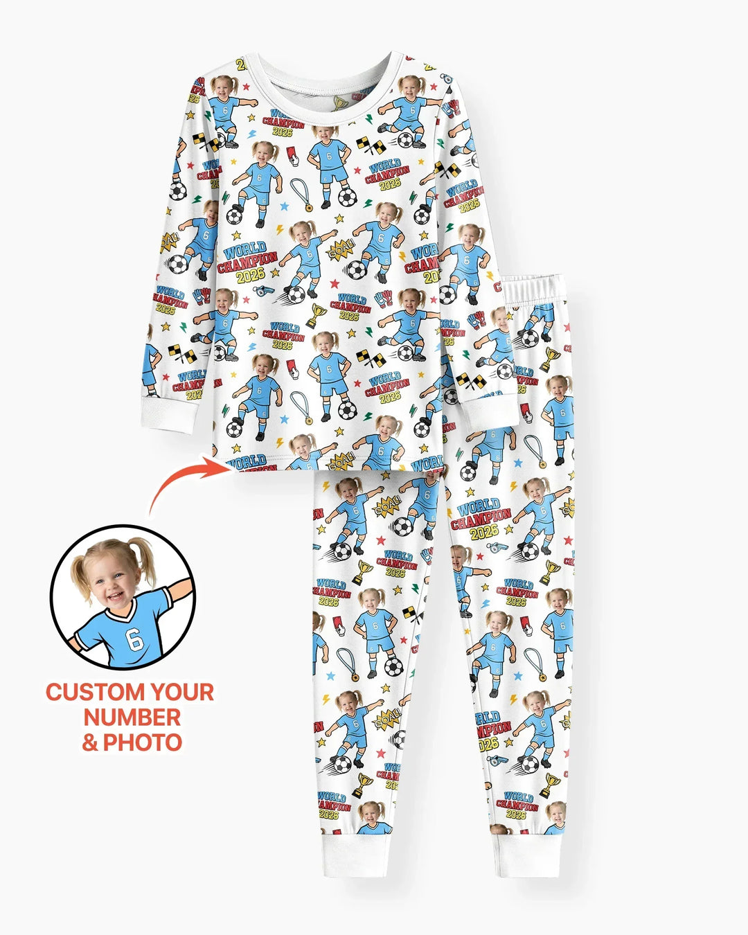 Custom Photo World Champion 2026 Family Matching Bamboo Two Piece Long Sleeve Pajama Set