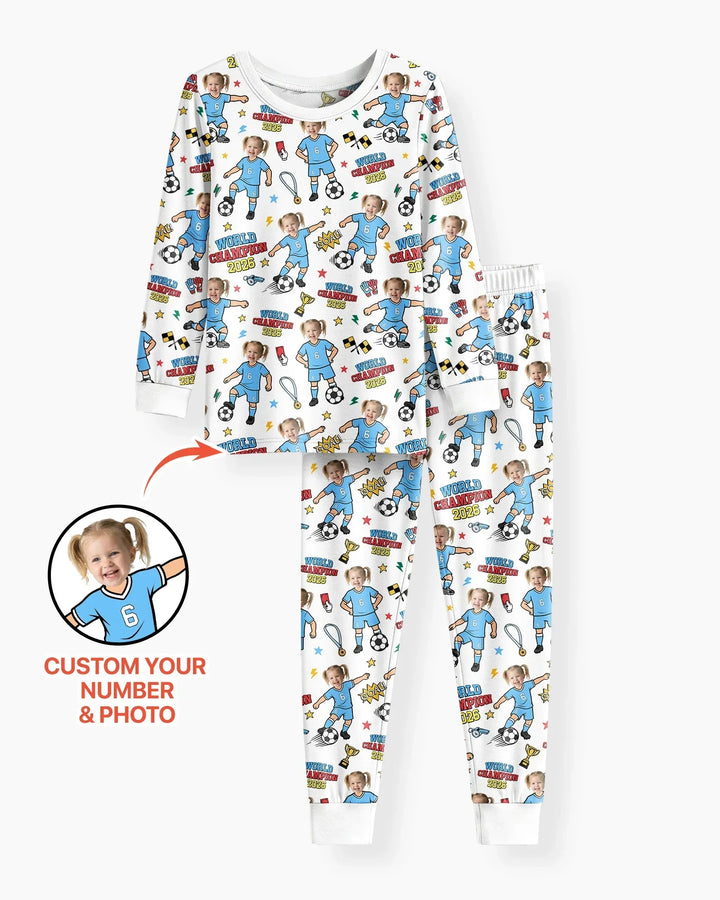 Custom Photo World Champion 2026 Family Matching Bamboo Two Piece Long Sleeve Pajama Set