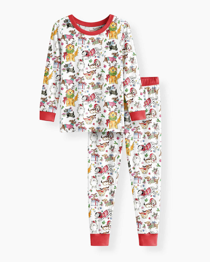 Festive Christmas Pups Bamboo Two Piece Long Sleeve Pajama Set