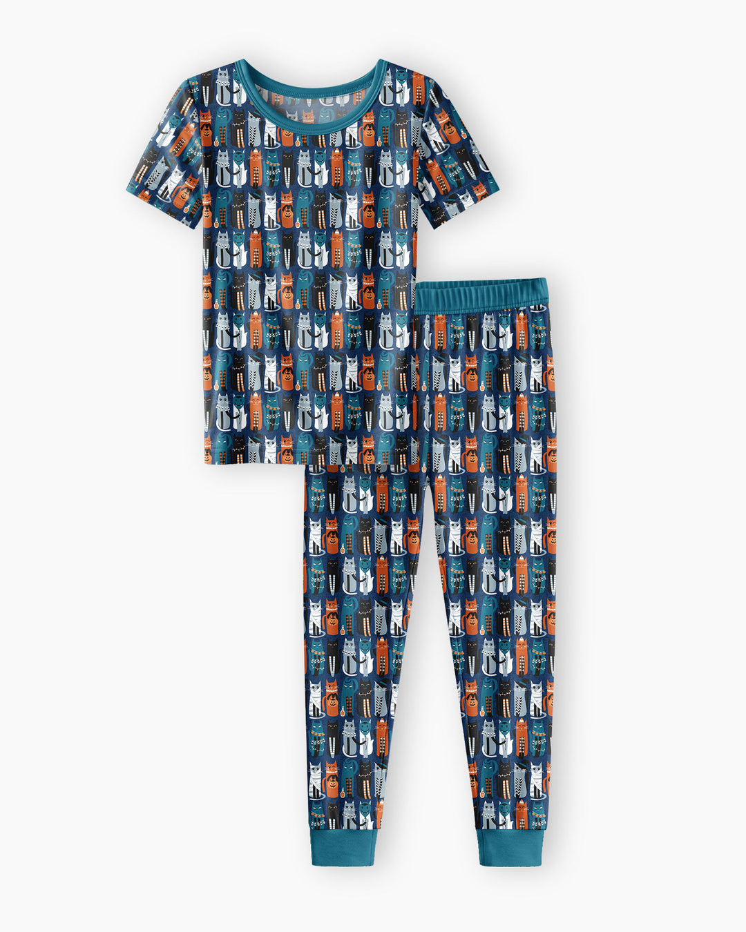 Retro Halloween Cat Bamboo Two Piece Short Sleeve Pajama Set