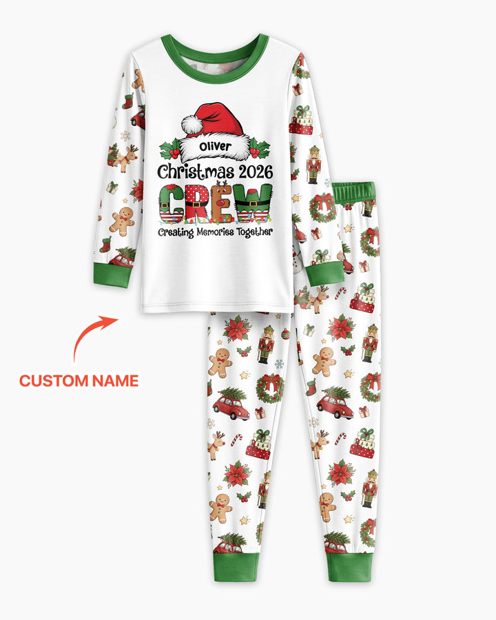 Custom Name Christmas 2026 Crew Bamboo Two Piece Long Sleeve Pajama Set