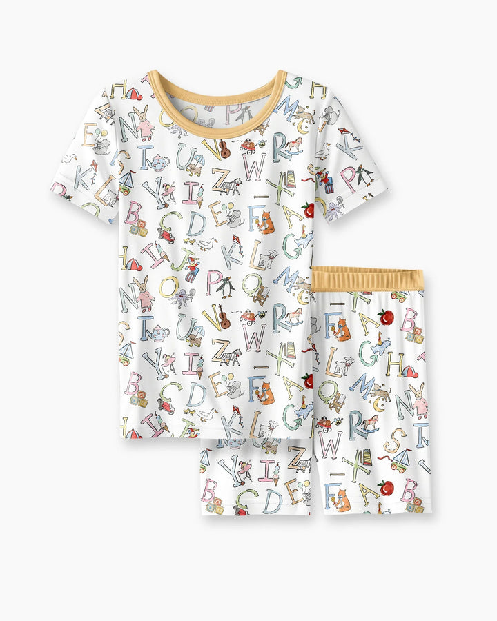 ABC Whimsy Bamboo Two Piece Short Sleeve Shorts Pajama Set