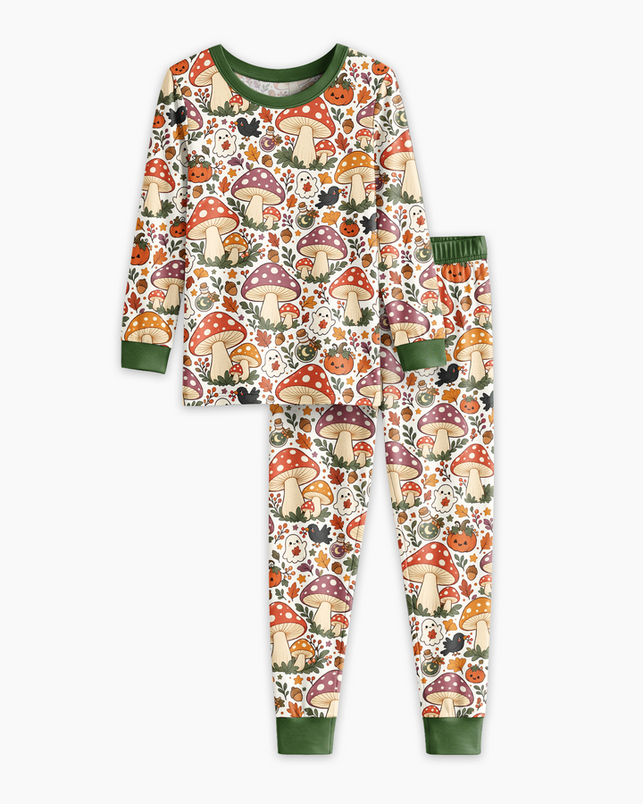 Fall Ghost Mushrooms  Bamboo Two Piece Long Sleeve Pajama Set