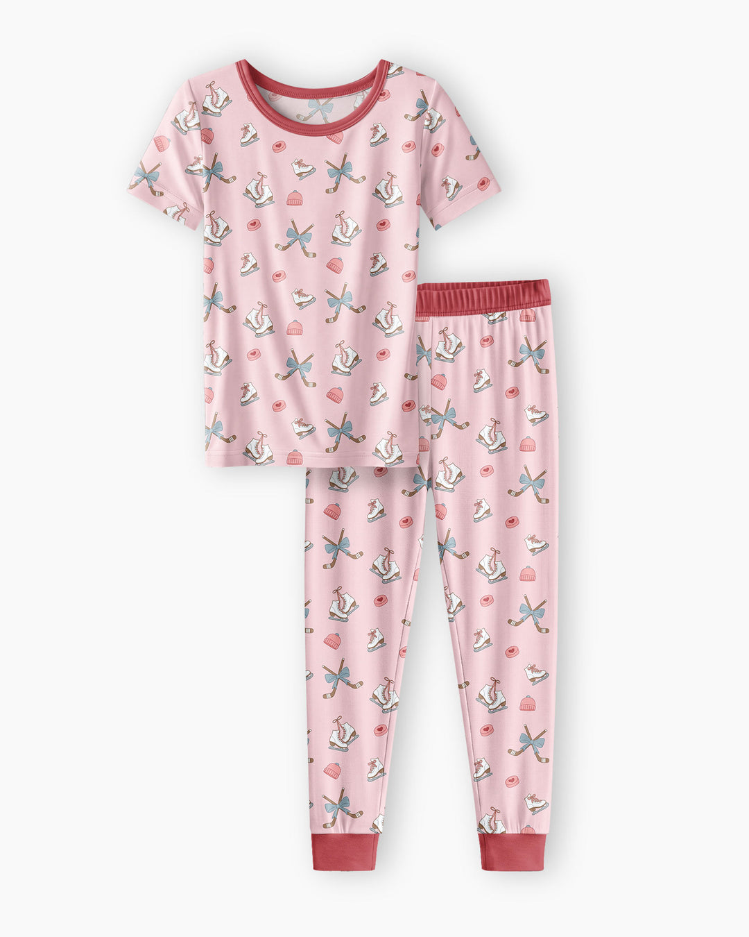 Girly Hockey Pink Bamboo Two Piece Short Sleeve Pajama Set