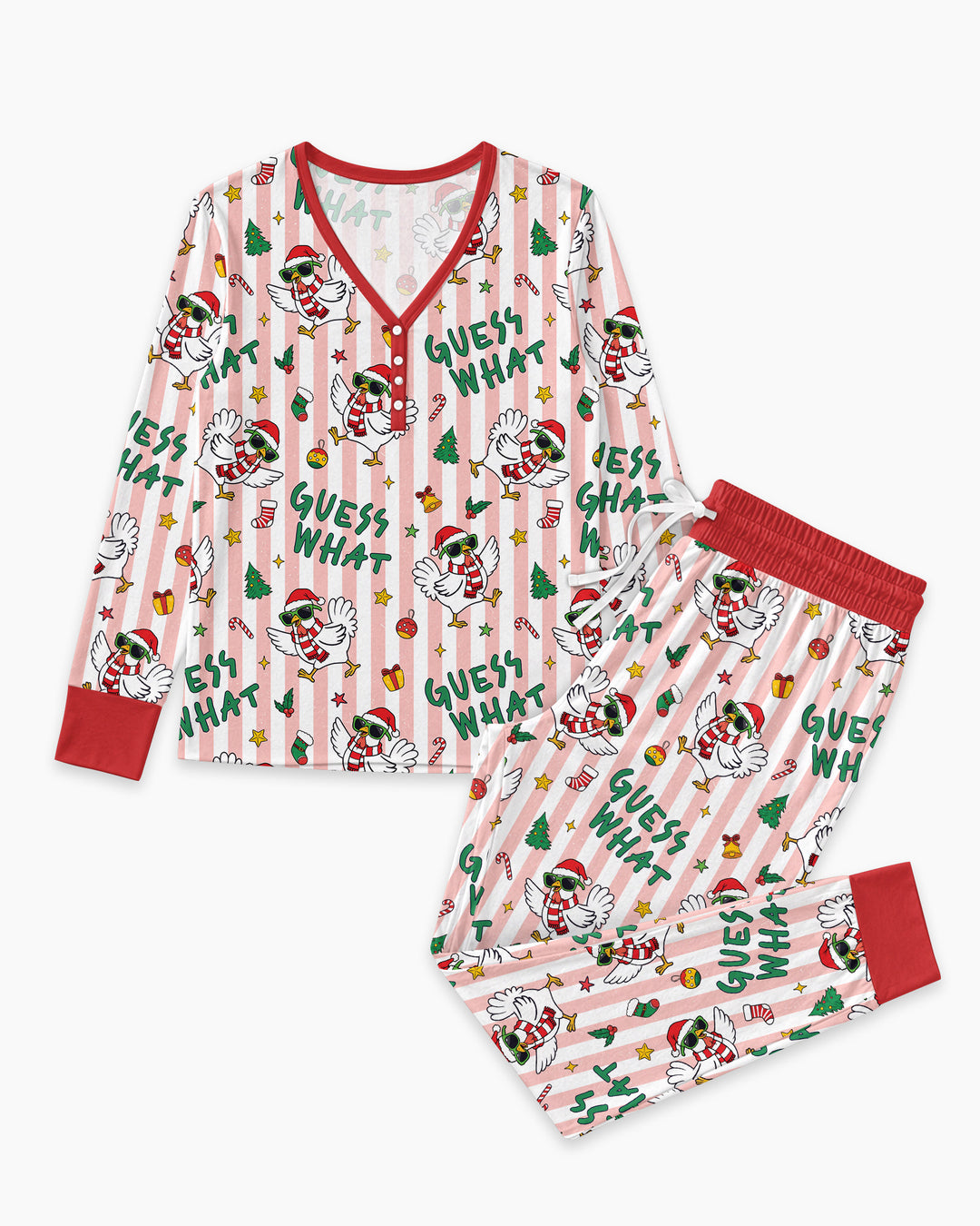 Guess What Chicken Butt Christmas Bamboo Women Pajama Set