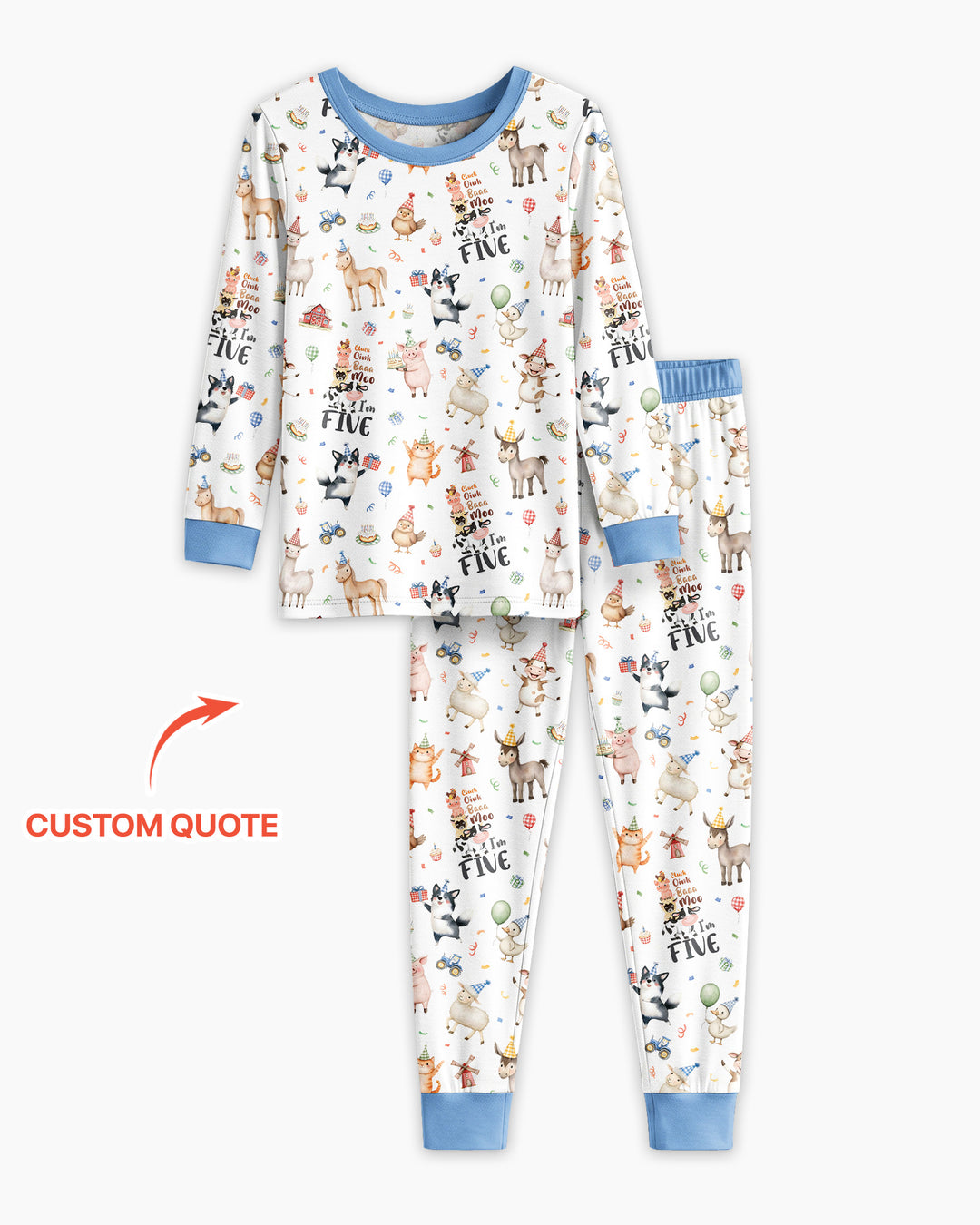 Custom Birthday Barnyard Bash Family Party Bamboo Two Piece Long Sleeve Pajama Set