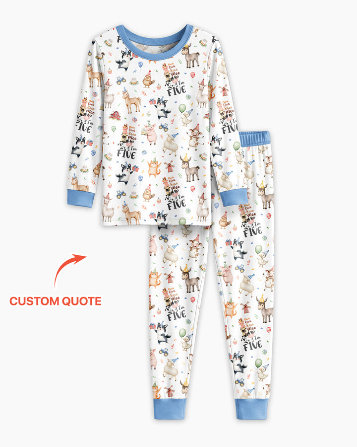 Custom Birthday Barnyard Bash Family Party Bamboo Two Piece Long Sleeve Pajama Set