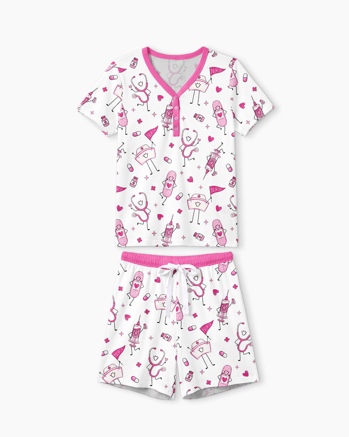 Cute Nurse Crew Bamboo Women Short Sleeve Short Pajama Set