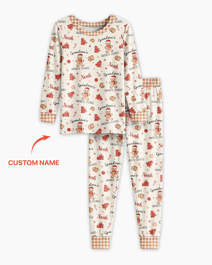 Custom Name Grandma’s Favorite Cookies Bamboo Two Piece Long Sleeve Pajama Set